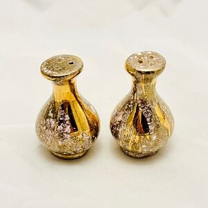 MCM Gold Purple Drip Glaze Ceramic Salt/Pepper Shakers, No Stoppers, VTG